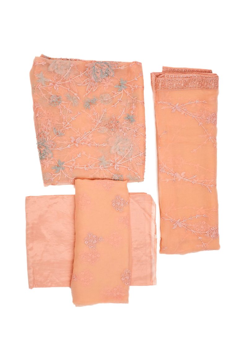 Maysarah Studio | Peach | Unstitched | Festival Wear | Kurta Set | 3 pc Set'