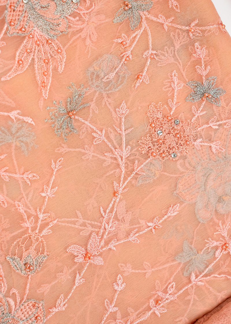 Maysarah Studio | Peach | Unstitched | Festival Wear | Kurta Set | 3 pc Set'