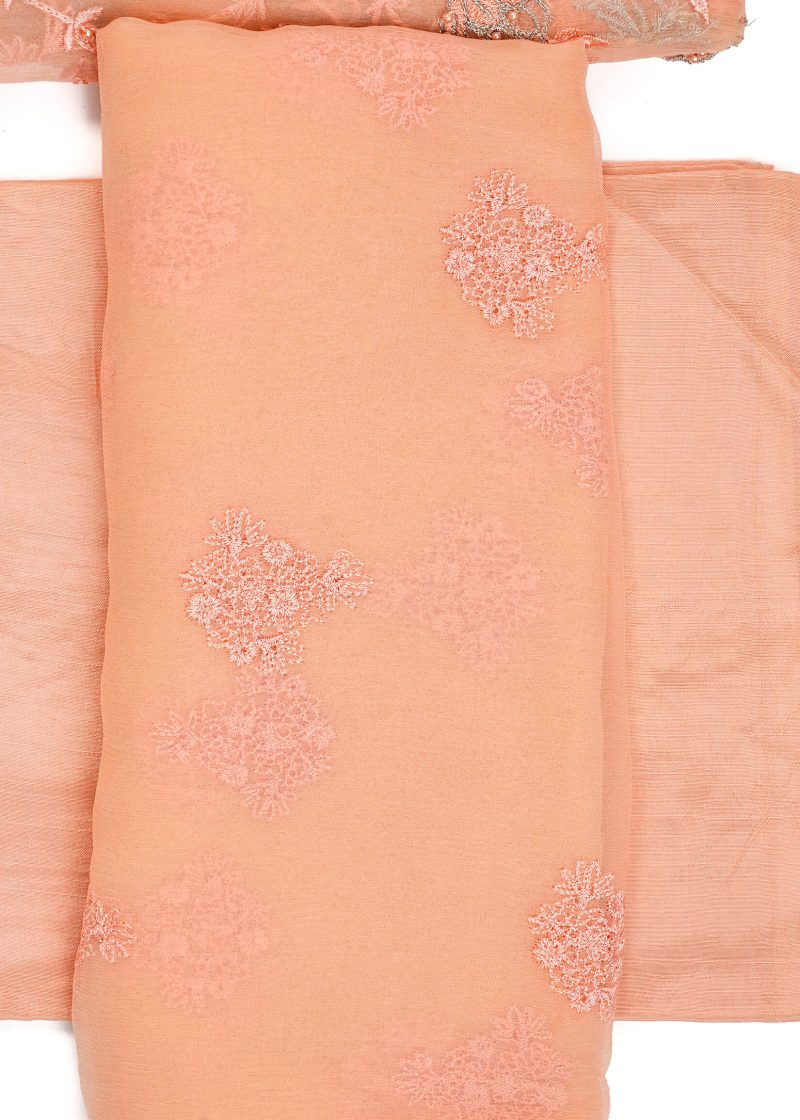 Maysarah Studio | Peach | Unstitched | Festival Wear | Kurta Set | 3 pc Set'