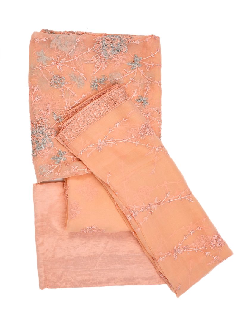 Maysarah Studio | Peach | Unstitched | Festival Wear | Kurta Set | 3 pc Set'