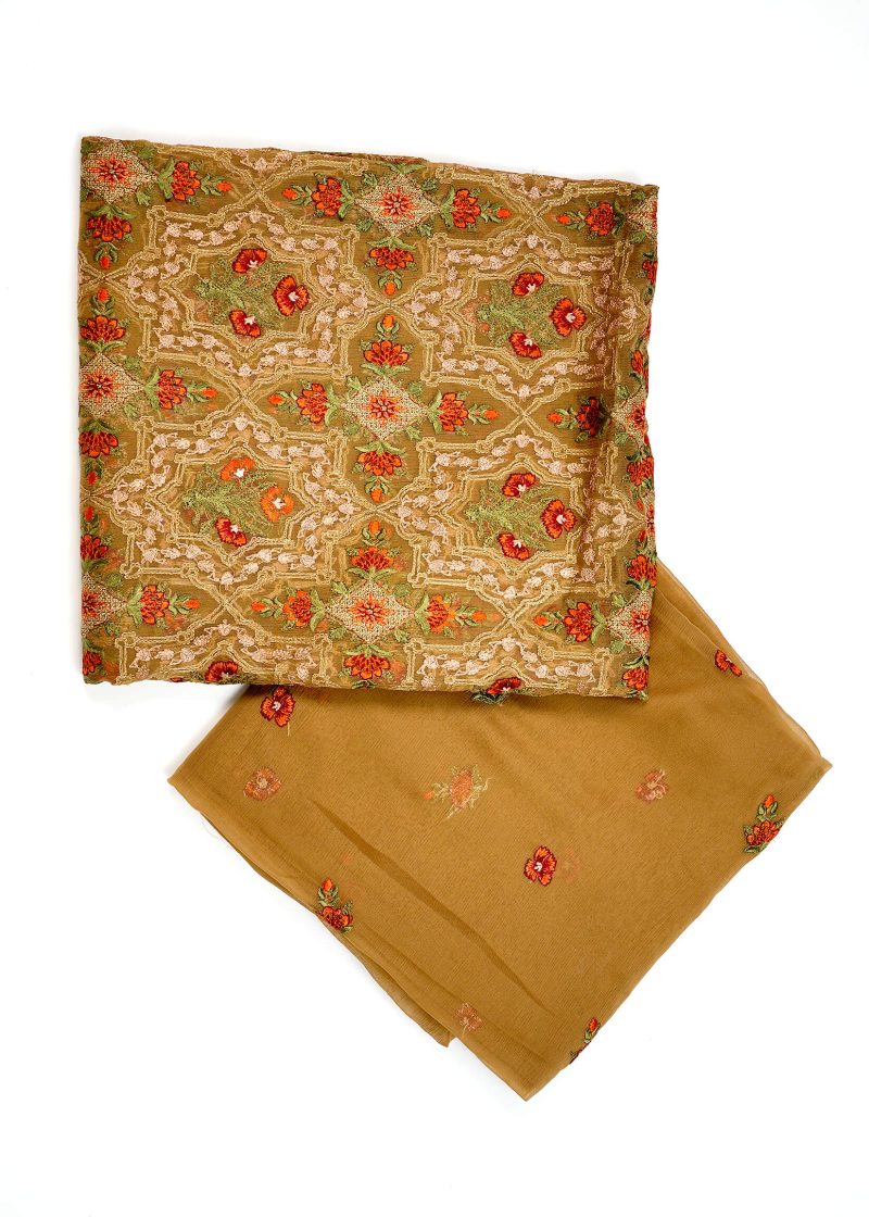 Pakistani | Brown | Unstitched | Daily Wear | Kurta Set | 3 pc Set