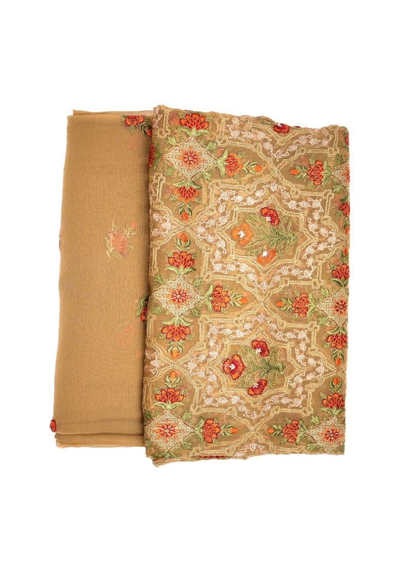 Pakistani | Brown | Unstitched | Daily Wear | Kurta Set | 3 pc Set