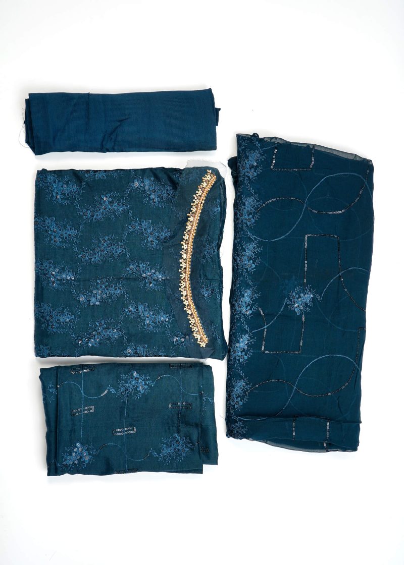 Pakistani | Blue | Unstitched | Festival Wear | Kurta Set | 3 pc Set