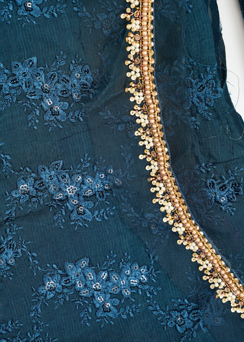 Pakistani | Blue | Unstitched | Festival Wear | Kurta Set | 3 pc Set