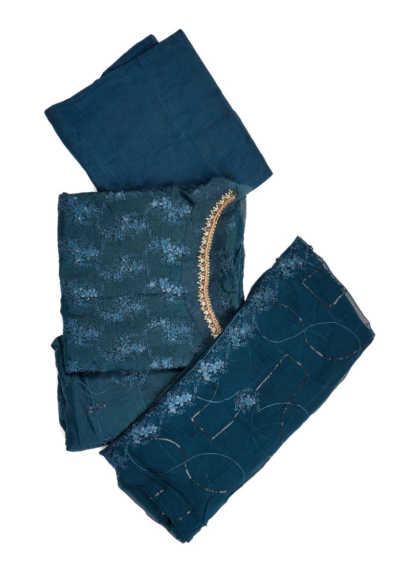 Pakistani | Blue | Unstitched | Festival Wear | Kurta Set | 3 pc Set