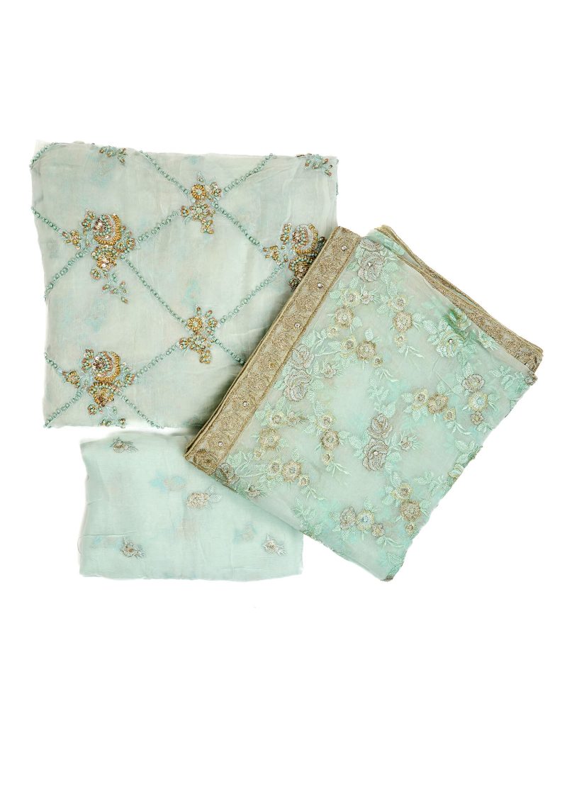 Pakistani | Sky Blue | Unstitched | Festival Wear | Kurta Set | 3 pc Set