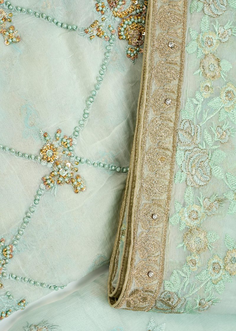 Pakistani | Sky Blue | Unstitched | Festival Wear | Kurta Set | 3 pc Set