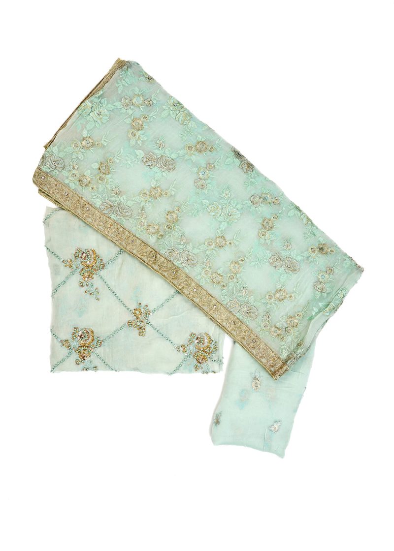 Pakistani | Sky Blue | Unstitched | Festival Wear | Kurta Set | 3 pc Set