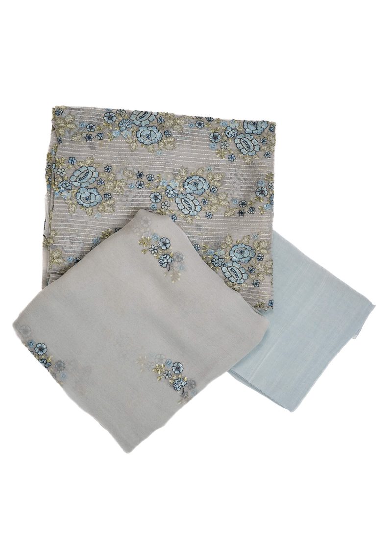 Pakistani | Grey | Unstitched | Daily Wear | Kurta Set | 3 pc Set