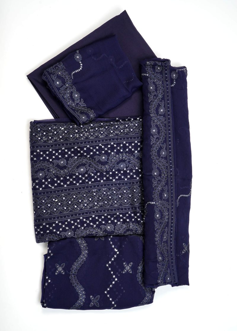 Pakistani | Blue | Unstitched | Festival Wear | Kurta Set | 3 pc Set