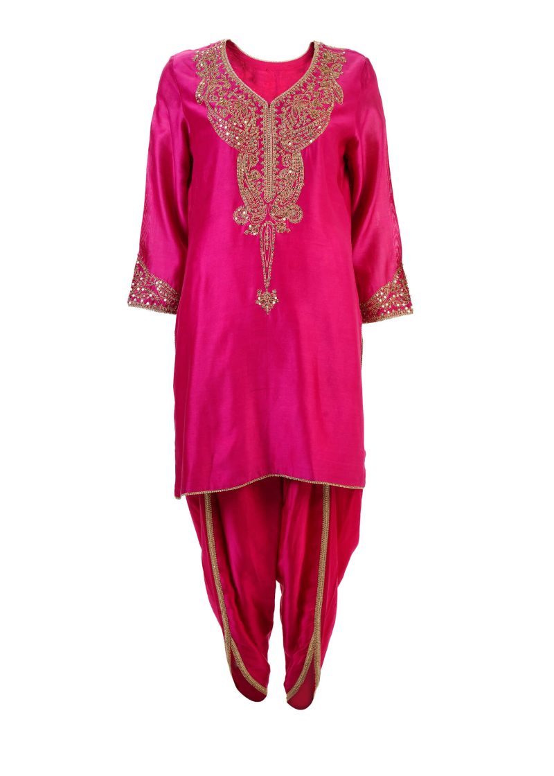 Sonia Ahuja | Magenta | Stitched | Designer Wear | Kurta + Dupatta + Trouser | 3 pc set