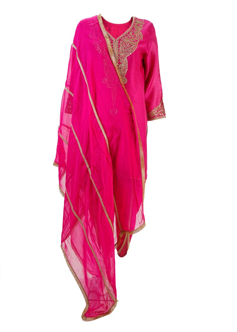 Sonia Ahuja | Magenta | Stitched | Designer Wear | Kurta + Dupatta + Trouser | 3 pc set