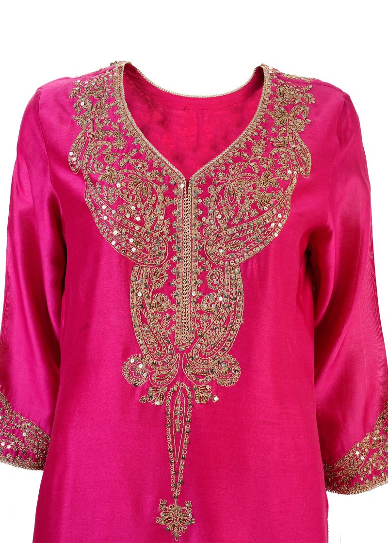 Sonia Ahuja | Magenta | Stitched | Designer Wear | Kurta + Dupatta + Trouser | 3 pc set