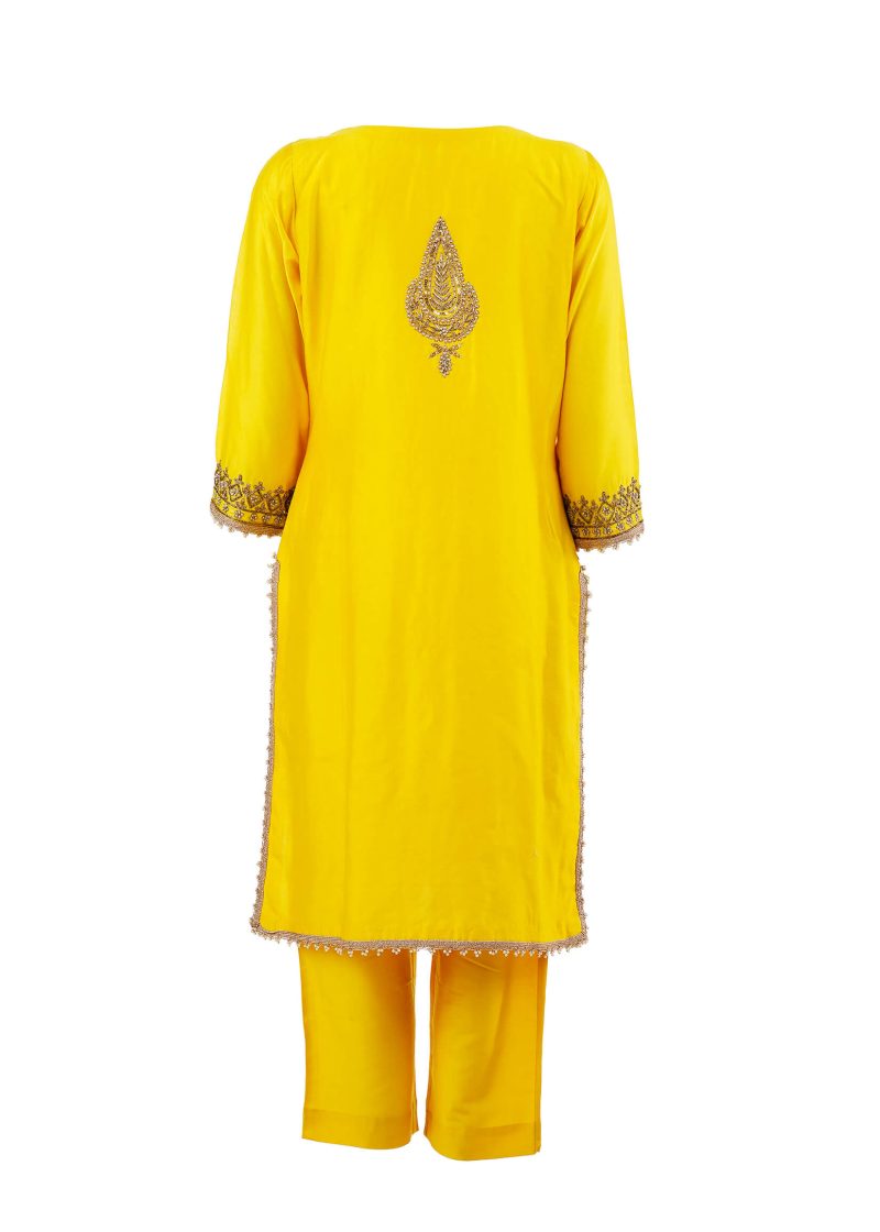 Sonia Ahuja | Yellow | Stitched | Designer Wear | Kurta + Dupatta + Trouser | 3 pc set