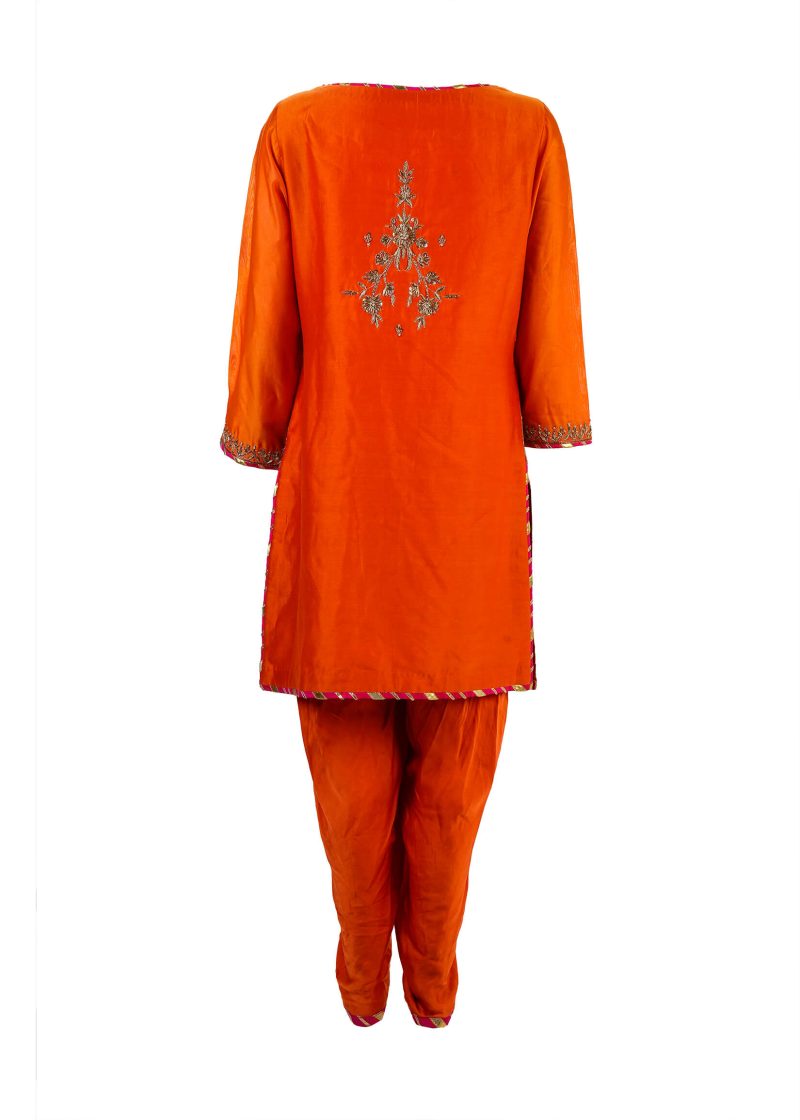 SONIA AHUJA | Orange & Fuchsia Pink | Stitched | Designer Wear | Kurta Set | 3 Pc Set