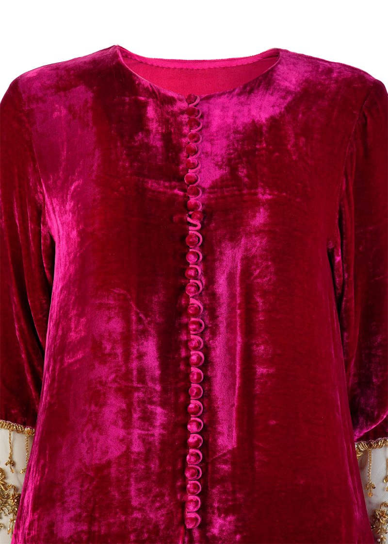 Rozina Muneeb | Rani Pink | Stitched | Designer Wear | Kaftan & Trouser | 2 pc set