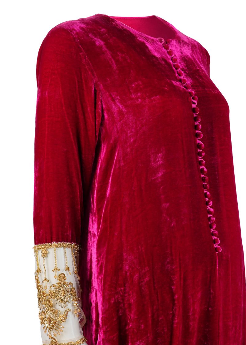 Rozina Muneeb | Rani Pink | Stitched | Designer Wear | Kaftan & Trouser | 2 pc set