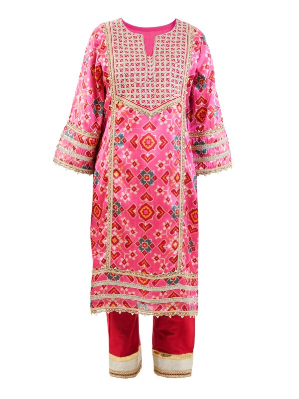 Sonia Ahuja | Pink | Stitched | Designer Wear | Kurta + Dupatta + Trouser | 3 pc set