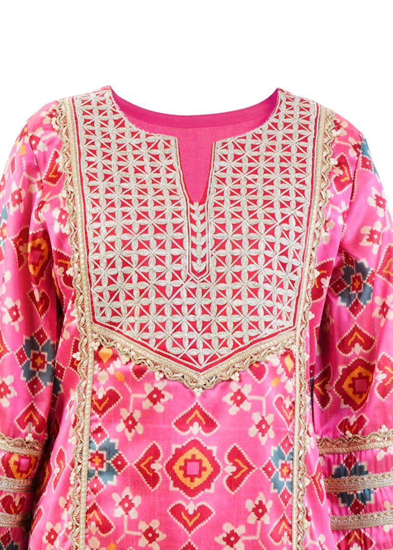 Sonia Ahuja | Pink | Stitched | Designer Wear | Kurta + Dupatta + Trouser | 3 pc set