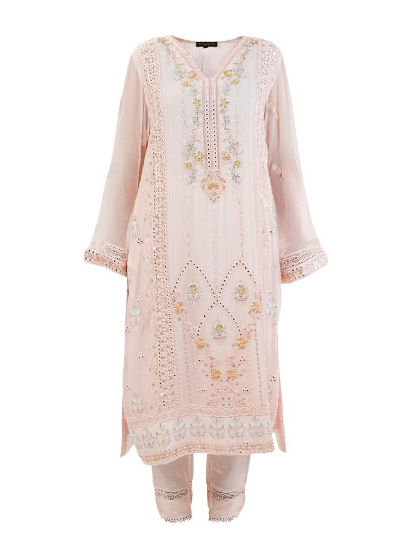 Aagha Noor | Peach | Stitched | Semi Party Wear | Kurta Dupatta Trouser | 3 pc set