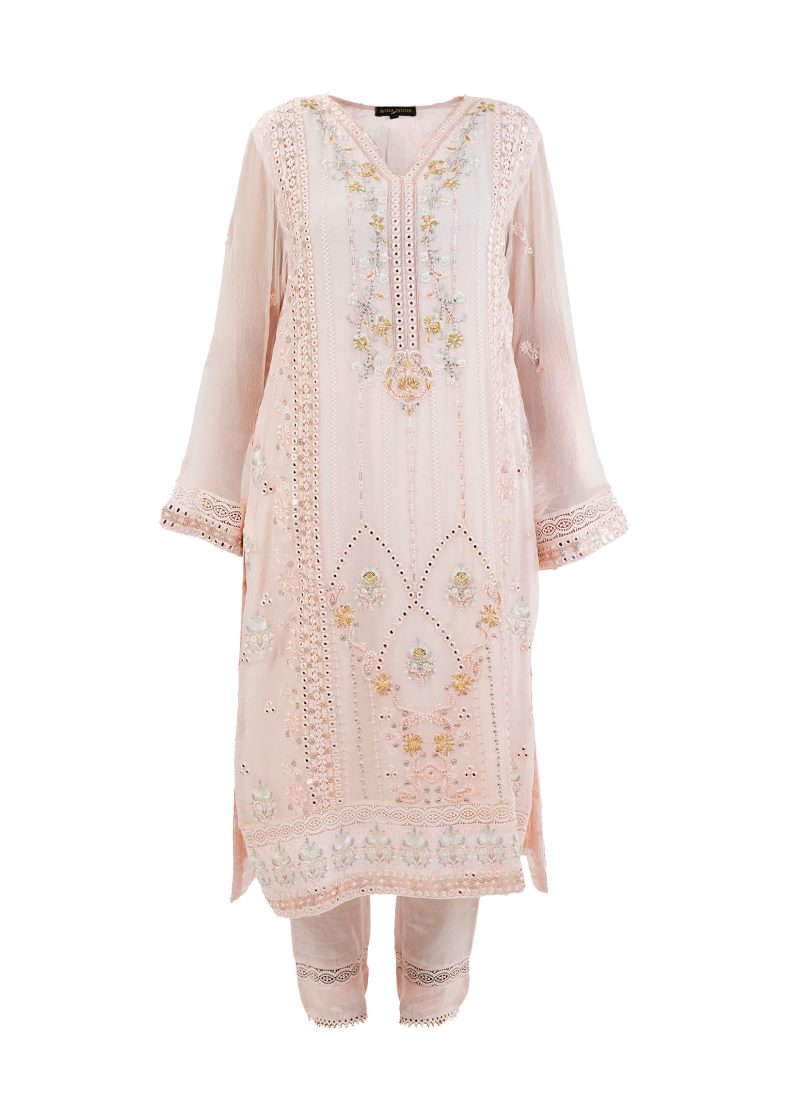 Aagha Noor | Peach | Stitched | Semi Party Wear | Kurta Dupatta Trouser | 3 pc set