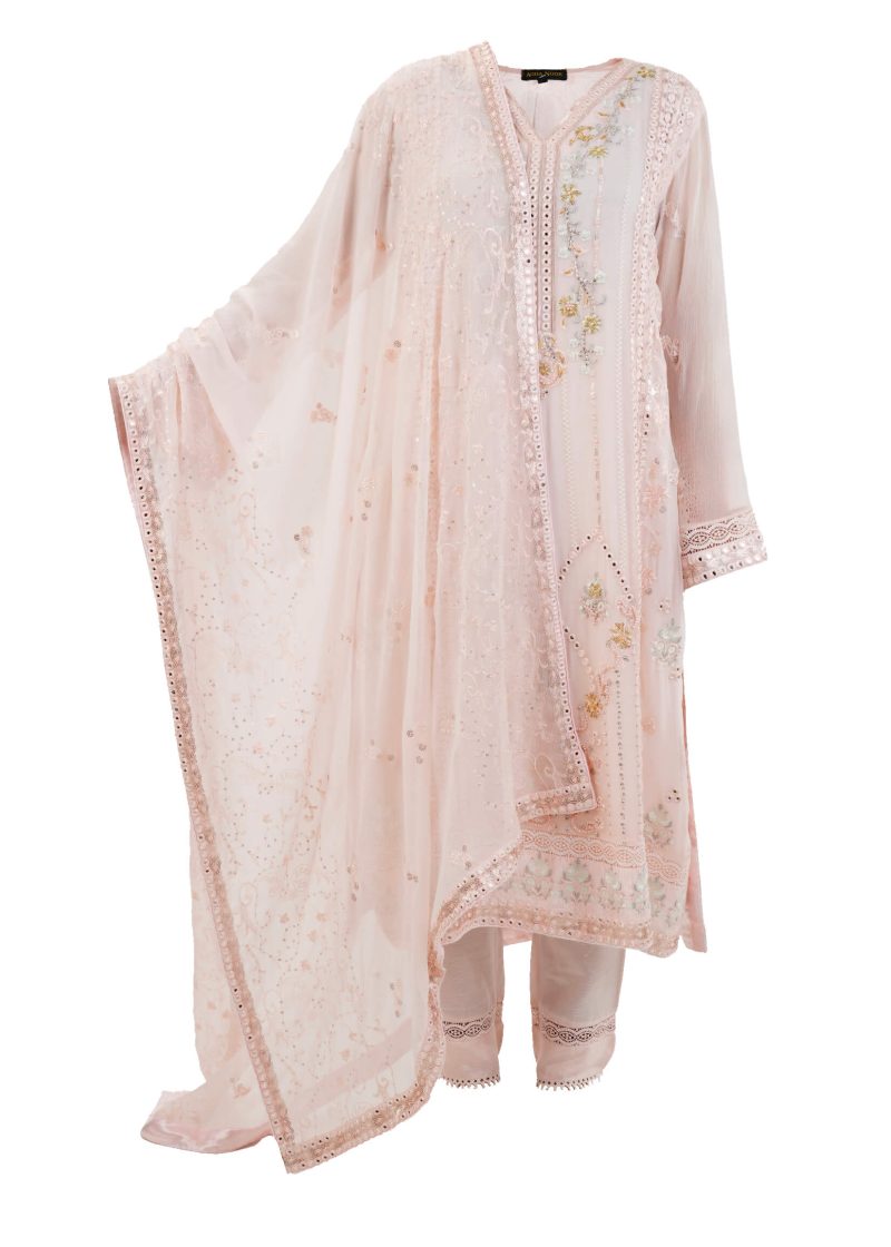 Aagha Noor | Peach | Stitched | Semi Party Wear | Kurta Dupatta Trouser | 3 pc set