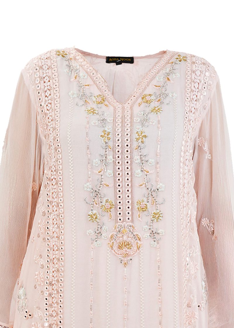 Aagha Noor | Peach | Stitched | Semi Party Wear | Kurta Dupatta Trouser | 3 pc set