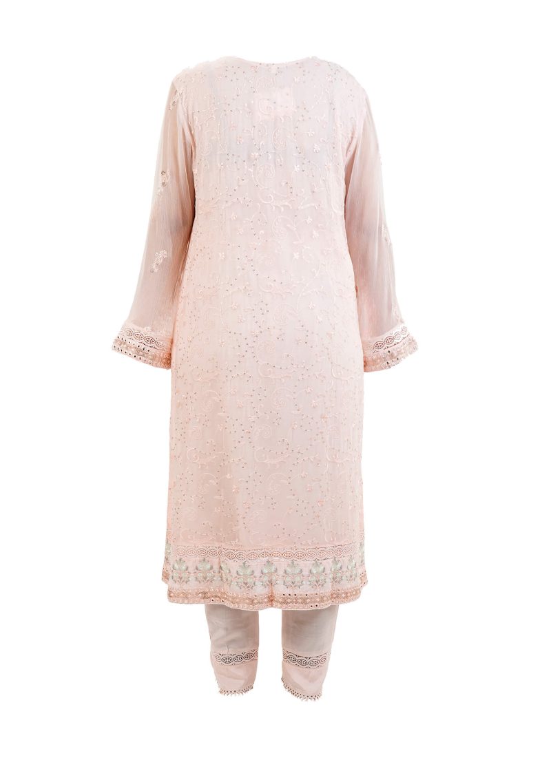 Aagha Noor | Peach | Stitched | Semi Party Wear | Kurta Dupatta Trouser | 3 pc set