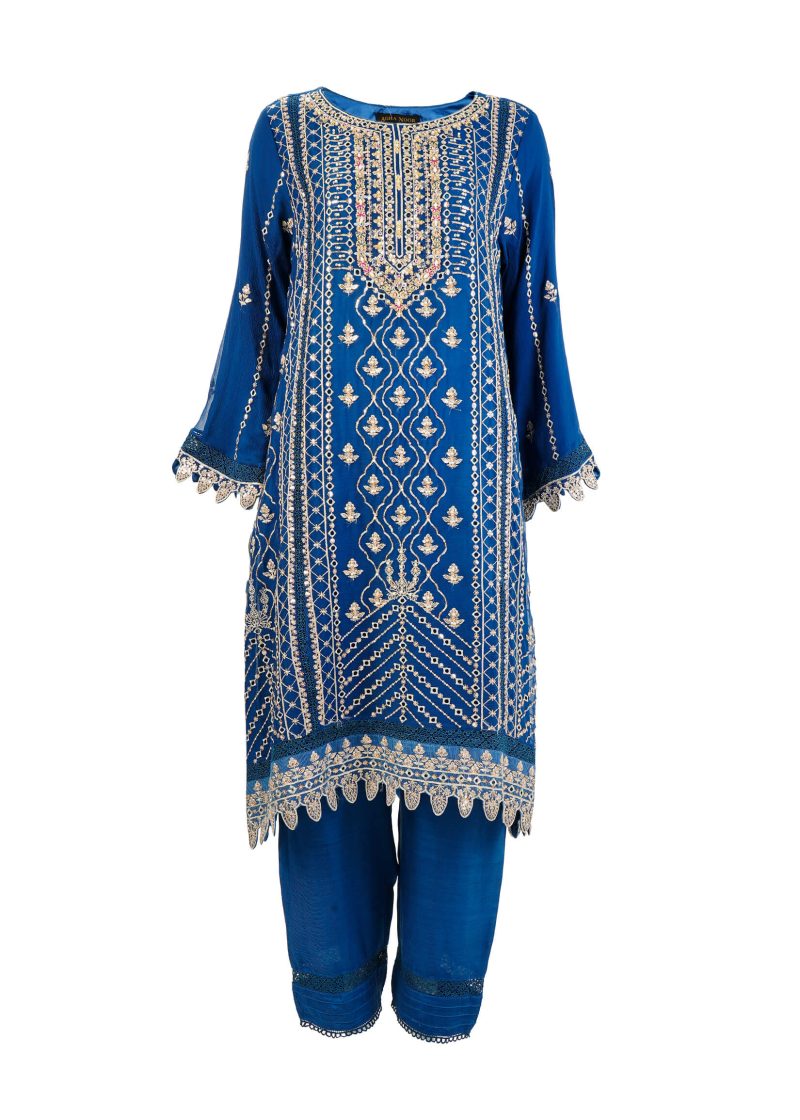 Aagha Noor | Blue | Stitched | Semi Party Wear | Kurta Dupatta Trouser | 3 pc set