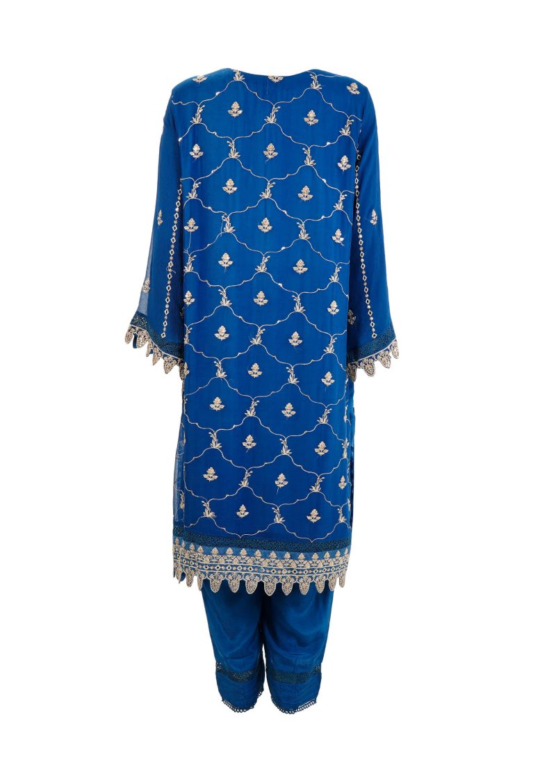Aagha Noor | Blue | Stitched | Semi Party Wear | Kurta Dupatta Trouser | 3 pc set