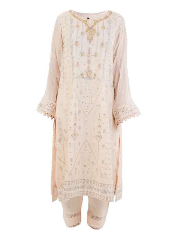 Aagha Noor | Light Peach | Stitched | Semi Party Wear | Kurta Dupatta Trouser | 3 pc set