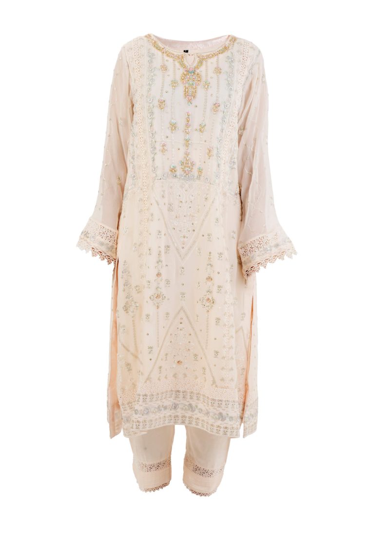 Aagha Noor | Light Peach | Stitched | Semi Party Wear | Kurta Dupatta Trouser | 3 pc set