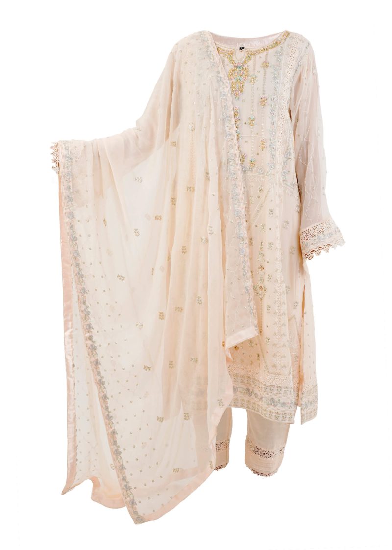 Aagha Noor | Light Peach | Stitched | Semi Party Wear | Kurta Dupatta Trouser | 3 pc set