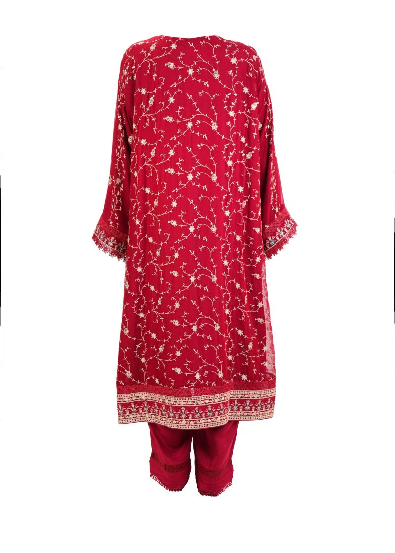 Aagha Noor | Maroon | Stitched | Semi Party Wear | Kurta Dupatta Trouser | 3 pc set