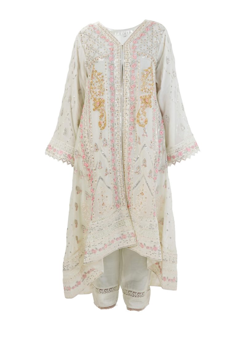 Aagha Noor | Off White | Stitched | Party Wear | kurta set | 3 pc set