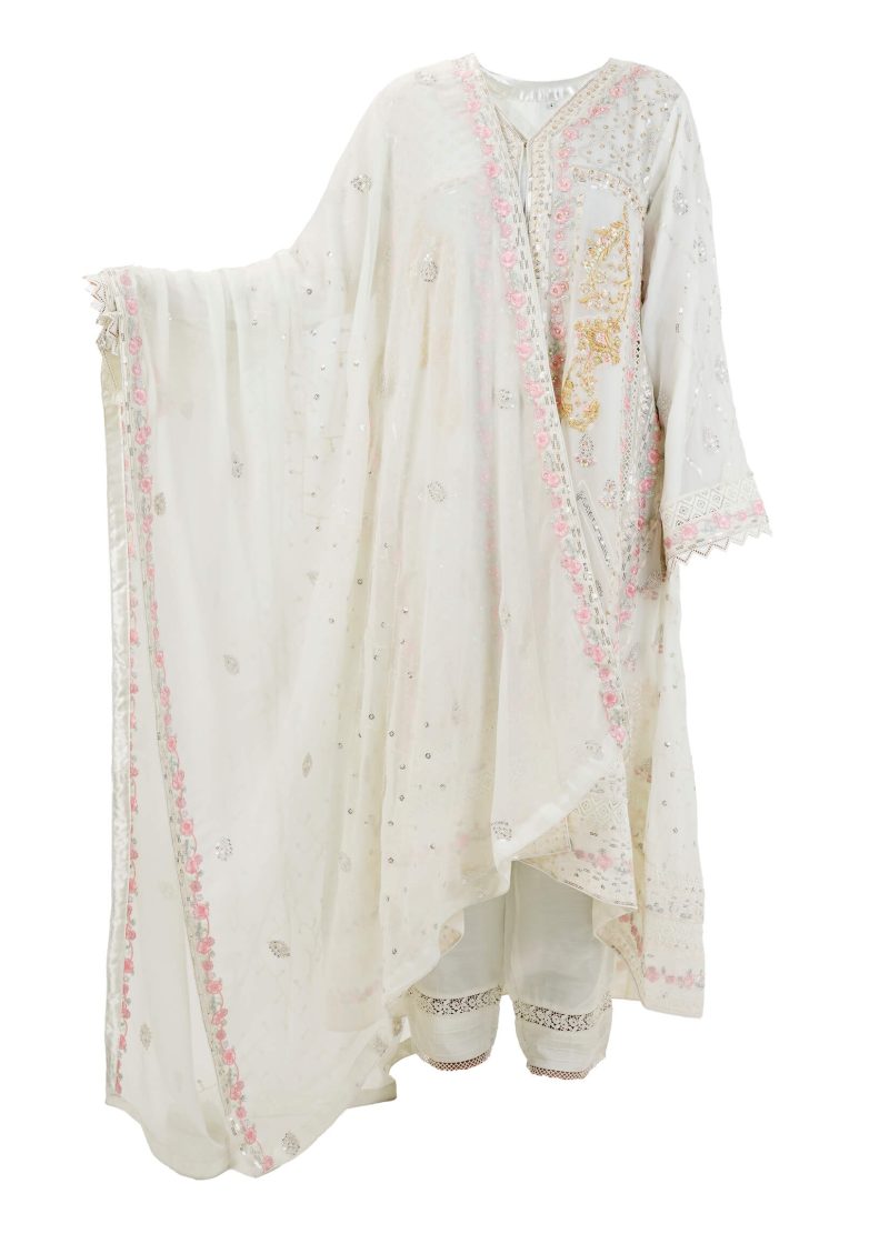 Aagha Noor | Off White | Stitched | Party Wear | kurta set | 3 pc set