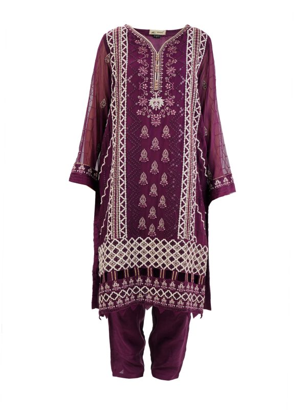 Shamooz | Purple | Stitched | Semi Party Wear | Kurta Dupatta Trouser | 3 pc set