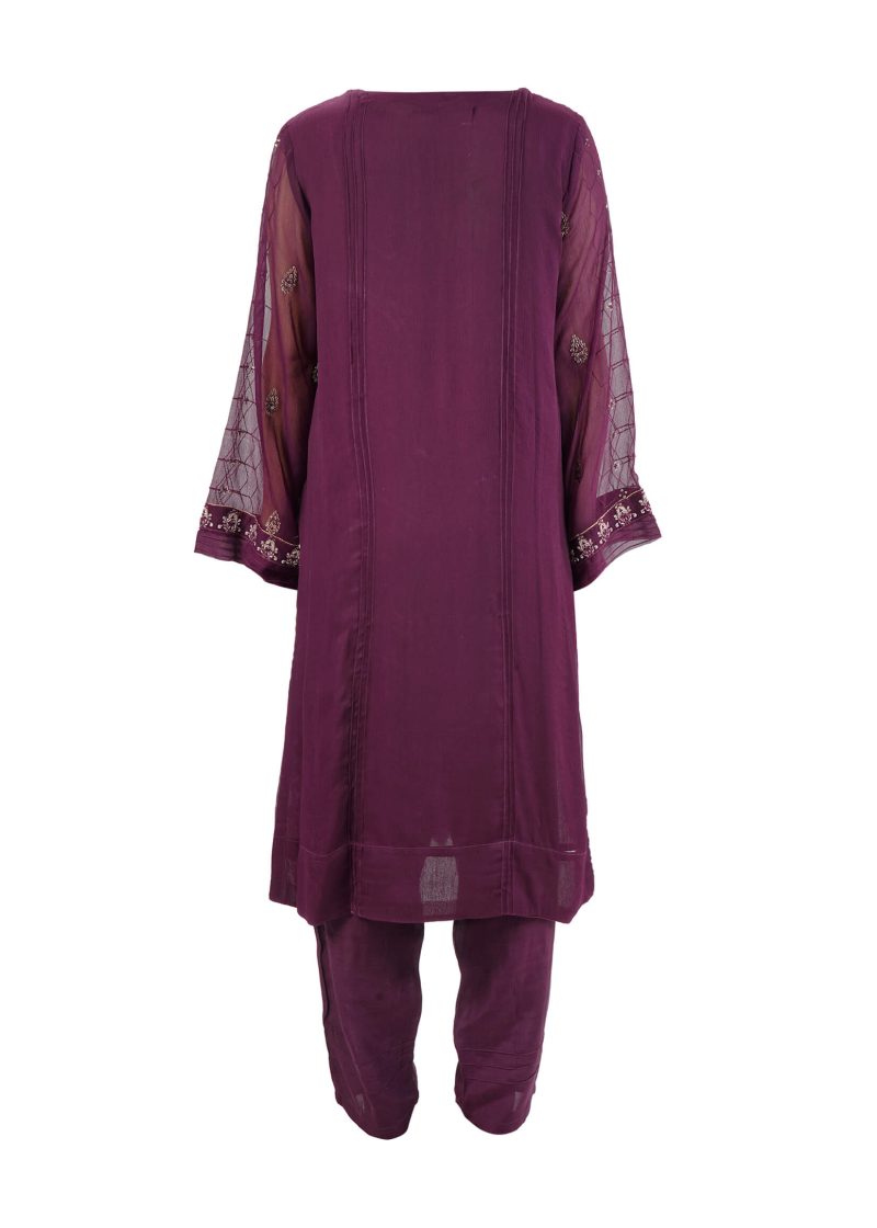 Shamooz | Purple | Stitched | Semi Party Wear | Kurta Dupatta Trouser | 3 pc set