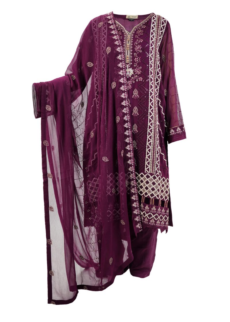 Shamooz | Purple | Stitched | Semi Party Wear | Kurta Dupatta Trouser | 3 pc set