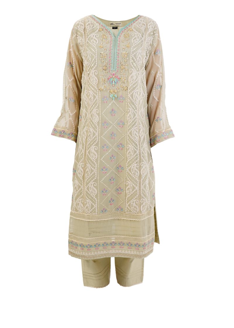 Shamooz | Sea Green | Stitched | Semi Party Wear | Kurta Dupatta Trouser | 3 pc set