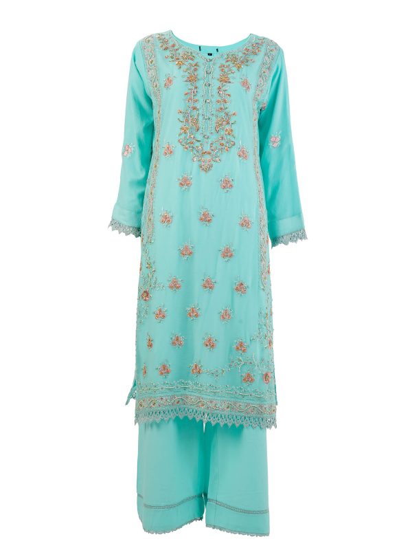 Aagha Noor | Ferozi | Stitched | Semi Party Wear | Kurta Dupatta Trouser | 3 pc set