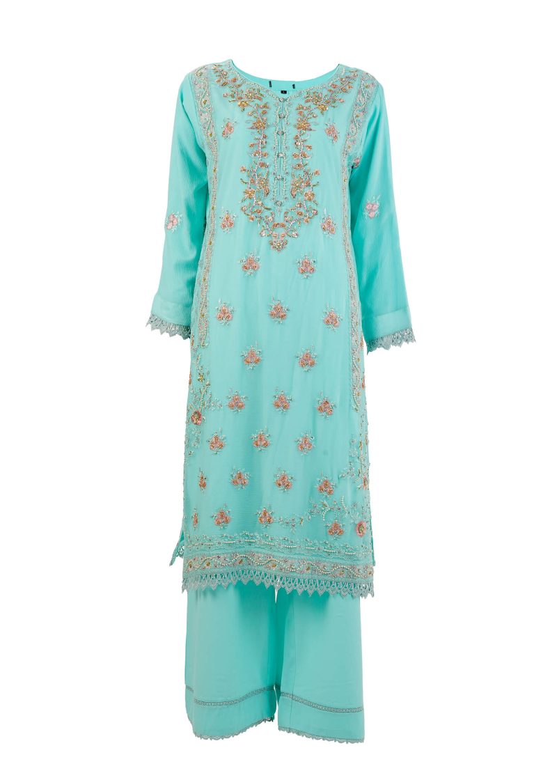 Aagha Noor | Ferozi | Stitched | Semi Party Wear | Kurta Dupatta Trouser | 3 pc set