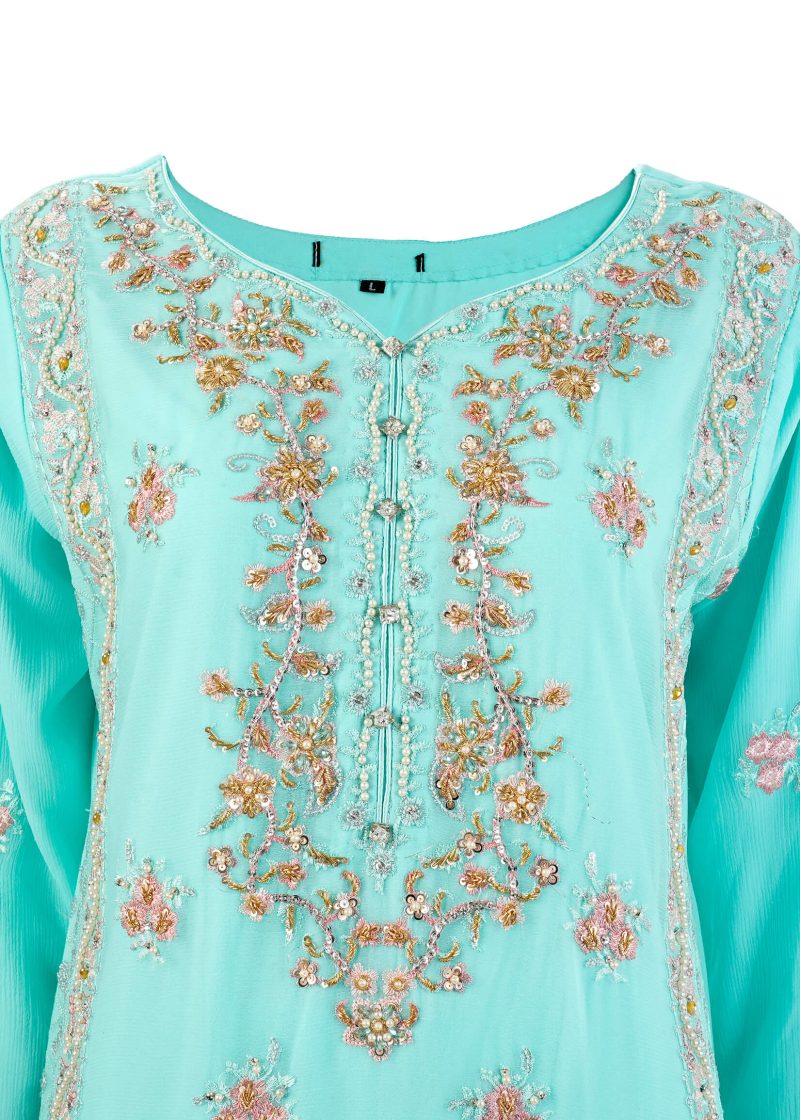 Aagha Noor | Ferozi | Stitched | Semi Party Wear | Kurta Dupatta Trouser | 3 pc set