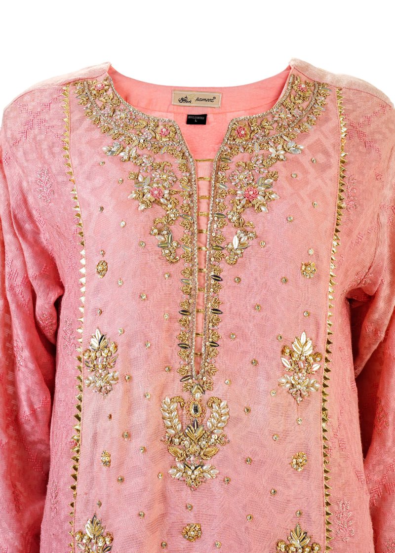 Shamooz | Pink | Stitched | Designer Wear | Kurta Dupatta Trouser | 3 pc set