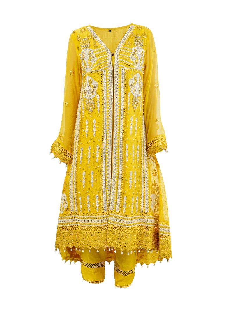 Aagha Noor |Yellow | Stitched | Party Wear | kurta set | 3 pc set