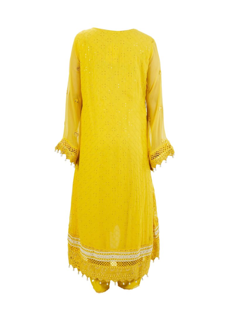 Aagha Noor |Yellow | Stitched | Party Wear | kurta set | 3 pc set