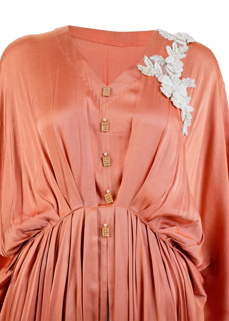 Zunaira Hayat | Dark Peach | Stitched | Designer Wear | Kaftan + Squirt | 1 PC set