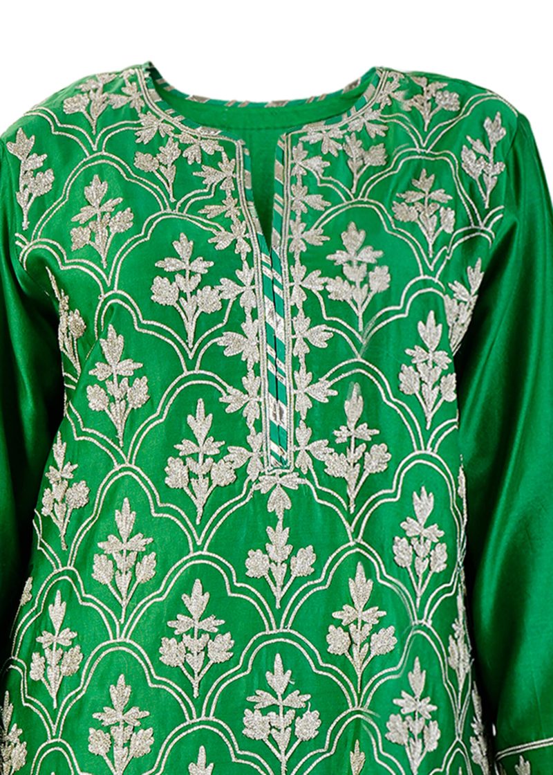 Sonia Ahuja | Green | Stitched | Designer Wear | Kurta + Dupatta + Garara | 3 pc set