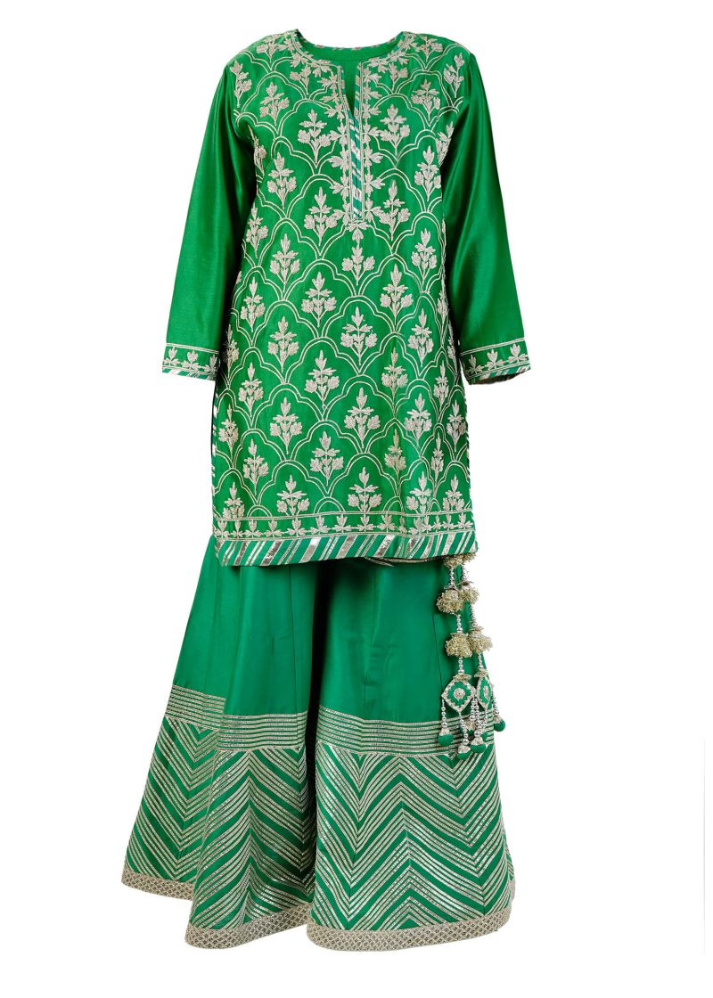 Sonia Ahuja | Green | Stitched | Designer Wear | Kurta + Dupatta + Garara | 3 pc set