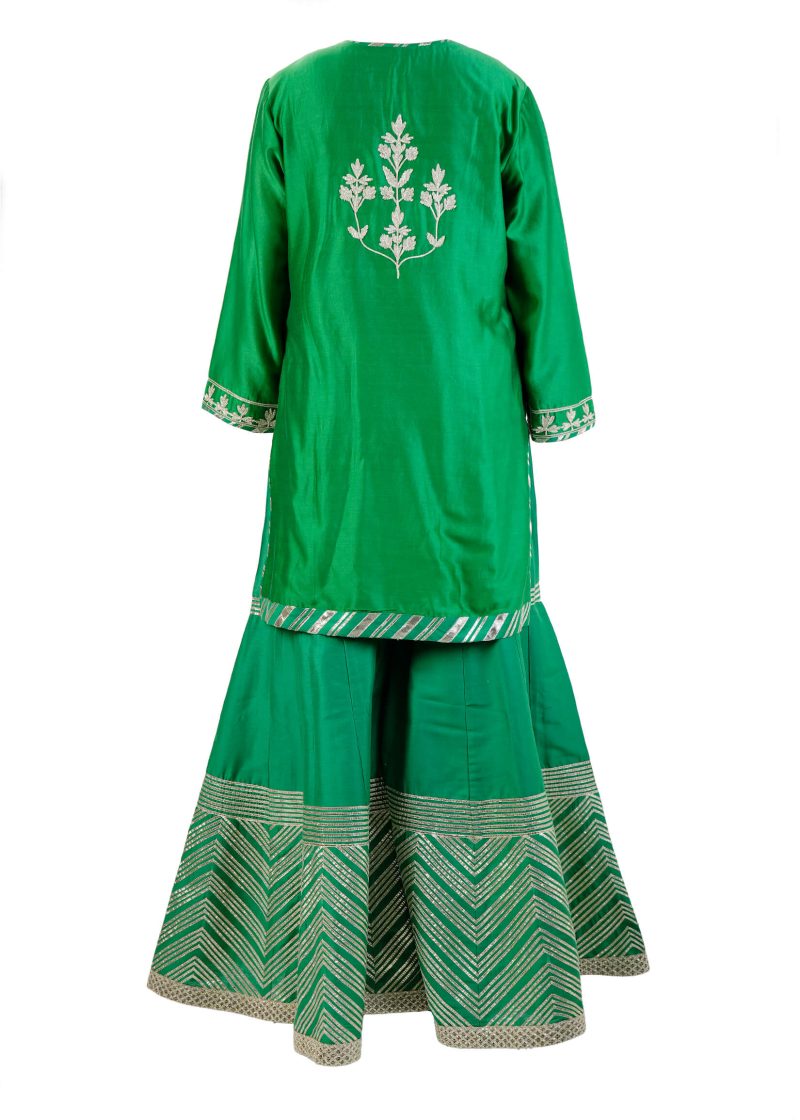 Sonia Ahuja | Green | Stitched | Designer Wear | Kurta + Dupatta + Garara | 3 pc set